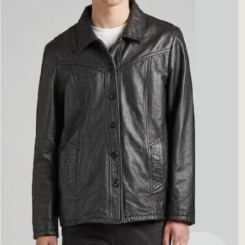 Vintage Maxima Black Leather Jacket Classic Style Hip‎ 2 Pockets Length size L